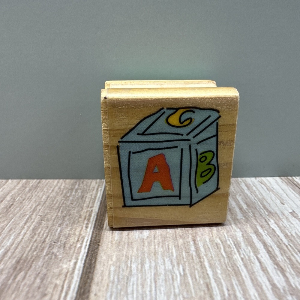 ABC Toy Block Rubber Stamp Baby Children Learning Wood Mounted - Baby Shower